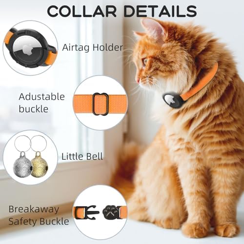 AirTag Cat Collars, Stretchy Collar with AirTag Holder and Bell