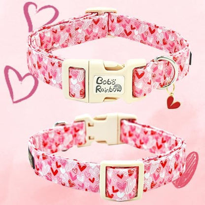 Valentine's Pink Line Love-Heart Dog Collar for Small Dogs