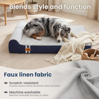 Laifug Orthopedic Memory Foam Extra Large Dog Bed with Pillow and Durable Water Proof Liner & Removable Washable Cover & Smart Design (Large (40"x25"x5.5"), Slate Blue)