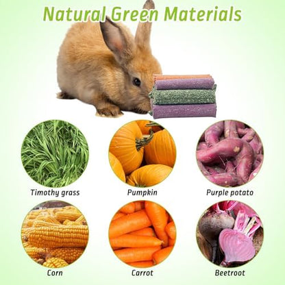 Fhiny 27 PCS Rabbit Chew Toys for Teeth, Natural Bunny Treats，Chinchillas Snack Food Small Animal Molar Toys for Guinea Pigs Mice Gerbils Made of Timothy Grass Pumpkin Beets Purple Potatoes Carrot