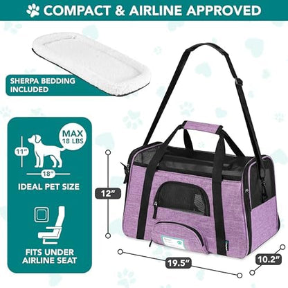 PetAmi Airline Approved Pet Carrier Cats & Small Dogs, Large Heather Purple