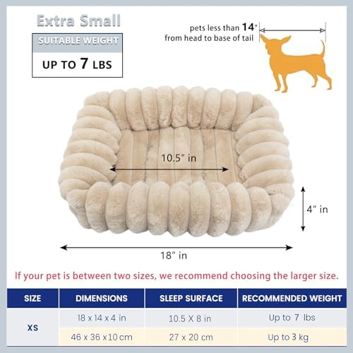Tiny Pet Bed for Extra Small Dogs & Cats, Square Washable 18x14 Cat Bed with High Sides, Rectangle Calming Cat Beds for Indoor Kittens and Puppy, Soft Comfy Very Small Sofa for Pets Cozy Sleep, Beige
