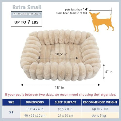 Tiny Pet Bed for Extra Small Dogs & Cats, Square Washable 18x14 Cat Bed with High Sides, Rectangle Calming Cat Beds for Indoor Kittens and Puppy, Soft Comfy Very Small Sofa for Pets Cozy Sleep, Beige