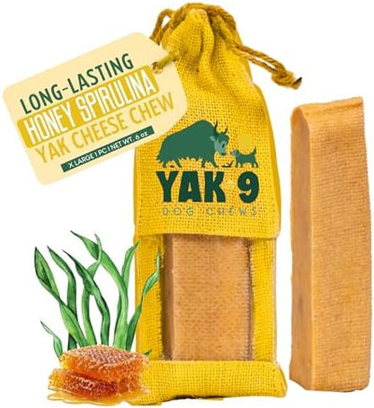 Yak9 Himalayan Yak Cheese Dog Chew, Honey & Spirulina | High Protein Treats, High Fiber, Rawhide Free, Long Lasting Treats | Extra Large Flavored Yak Chew, 1 PC