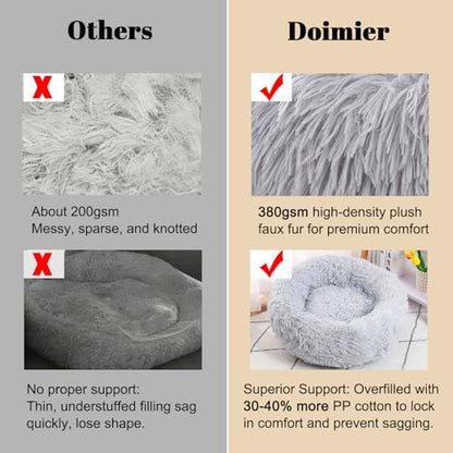 Calming Donut Dog Beds for Small Dogs Kitten - Washable Removable Cover Non-Slip Bottom, Round Pet Bed Puppy Bed Warming Fluffy Faux Fur Anti-Anxiety, Fits up to 15 lbs (Light Grey, 20")