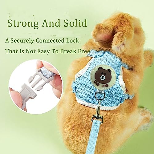 Rabbit Harness and Leash Set 2 Pieces Adjustable Bunny Harness Leash Ferret Harness Guinea Pig Harness Ferret Leash for Small Pets Walking Outdoor (Pink, Small)