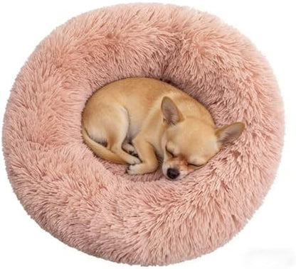 Calming Donut Dog Beds for Small Dogs Kitten - Washable Removable Cover Non-Slip Bottom, Round Pet Bed Puppy Bed Warming Fluffy Faux Fur Anti-Anxiety, Fits up to 15 lbs (Blush, 20")