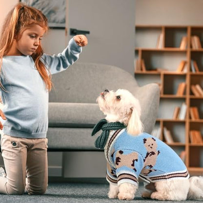 ABRRLO Small Dog Sweaters Cute Bear Dog Cardigans Clothes for Small Medium Dogs Boy Girl Puppy Cat Knitting Cardigan Outfits Dogs Winter Coats Warm Pet Doggy Clothes Soft Knitwear Apparel (Blue,XL)