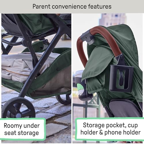 Ingenuity 3Dquickclose CS+ Compact Fold Stroller – Lightweight Stroller with Oversized Canopy, Extra-Large Storage and Compact Fold, Forest