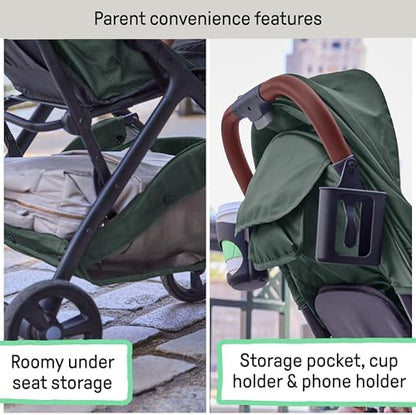 Ingenuity 3Dquickclose CS+ Compact Fold Stroller – Lightweight Stroller with Oversized Canopy, Extra-Large Storage and Compact Fold, Forest