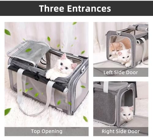 Cat Carrier Soft Sided Dog Carrier Airline Approved Pet Carrier for Small Dog/Cat Bag (17.32" L×10.63" W×9.84" H) with 1 Poop Bags and 5 Pee Pads,Ideal for Medium-Large Cats Small Dogs