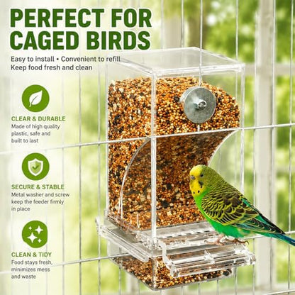 Rypet No-Mess Automatic Bird Feeder, Parakeet Cage Accessories
