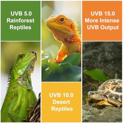 UVB Reptile Light, 10.0 26W UVA UVB Light for Reptiles, Spiral Compact Fluorescent UVB Bulb for Bearded Dragons Tortoise Lizards and Snakes