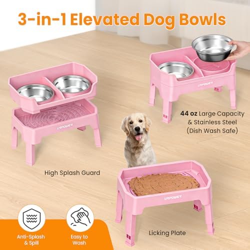 URPOWER Elevated Dog Bowls, 3-in-1 Double Deck Raised Dog Bowl Stand