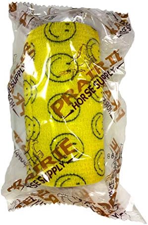 2 Pack Premium Vet Wrap - Self Adhesive Bandage Wrap & Athletic Tape - 4" x 5 Yards Elastic & Self-Sticking Cohesive Bandage for Pets, Sports, Wrists, & Ankles - Yellow with Smiles by Prairie Horse
