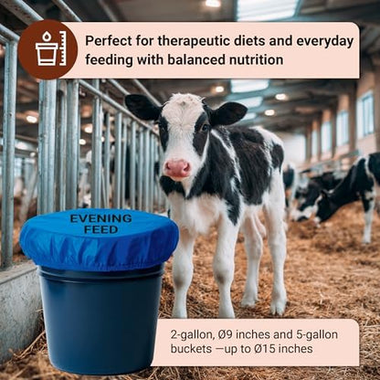 Horse Bucket Cover for Feed Protection & Organization, Keeps Dust & Moisture Out, Breathable 210T Elastic Fit for 2-5 Gallon Buckets, Livestock Lid for Horses Goats Cows, 1 Pack (Evening Feed)