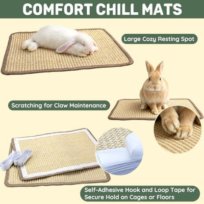 LECHONG Rabbit Toys, Natural Bunny Chew Toys with Sisal Scratch Nesting Mats Pads, Enrichment Toys for Bunnies Boredom, Suitable for Rabbits, Guinea Pigs, Chinchilla Hutch Cage Indoor Outdoor Use
