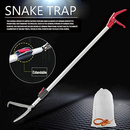 Extendable Snake Tong Reptile Grabber Rattle Snake Catcher Wide Jaw Handling Tool with Lock and Comfortable Grip(Include Snake Bag) (60 inches Extendable Snake Tong)