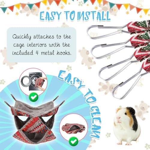 3 Tier Guinea Pig Cage Accessories,Ferret Rat Hammock,13.7x13.7 Inches, Pet Cage Hanging Bunkbed Hammock for Small Animals,Guinea Pig,Ferret,Kitten,Squirrel, Chinchilla, Rat,Parrot