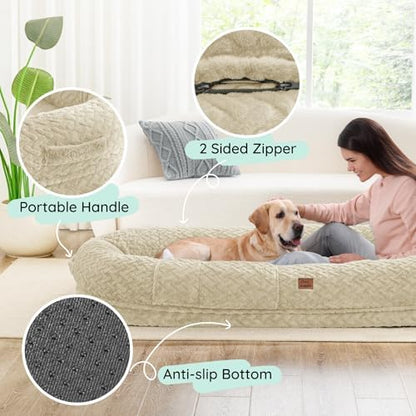 ChiXnuggle Orthopedic Human Dog Bed,with Faux Fur Washable Cover,Blanket