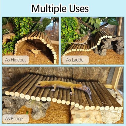 9PCS Reptile Crested Gecko Hide Coconut Hut Climbing Ladder Plants Decor
