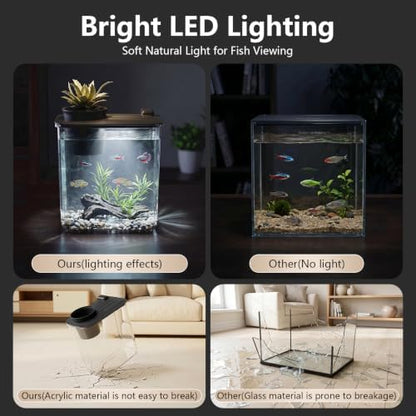 0.8 Gallon Betta Fish Tank Aquarium Starter Kit with Light and Lid(Black)