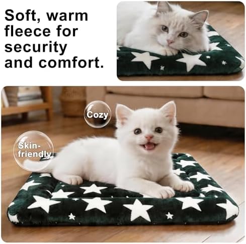 Dog Bed Mat – Soft & Comfortable Dog Kennel Pad for Crate – Durable Crate Bed & Mat for Dogs & Cats – Ideal for Crate, Kennel, and Home Use (Big&Little Stars Green, XS(18"*14"*1.5"))