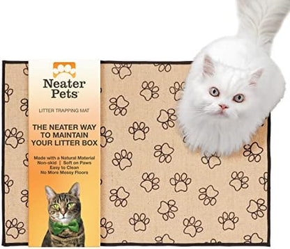 Neater Pets Jute Litter Trapping Mat, Eco-Friendly Plant-Based Material Catches Mess from Kitty Litter Box to Protect Floors, Soft on Cats Paws, Anti-Skid Backing, Easy to Clean, Paw Print, 24" x 36"