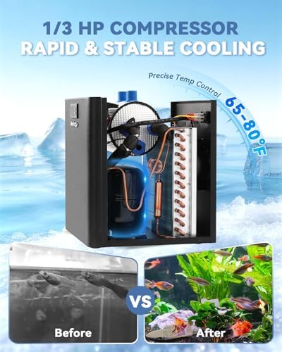 Poafamx 1/3 HP Aquarium Chiller, Quiet Fish Tank Water Chiller 40-80 Gal