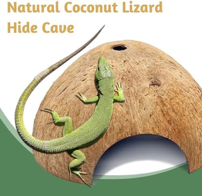 PINVNBY 4 PCS Natural Coconut Reptile Hideouts Lizard Coco Hut Hermit Crab Hut Aquarium Fish Hide Cave Spider Snail Climber Toys