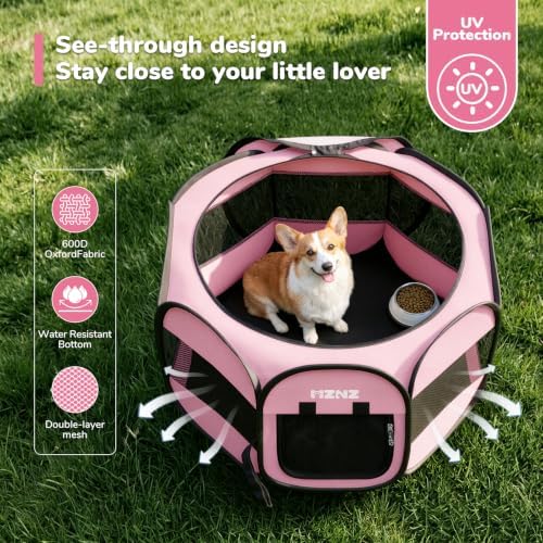 Dog Cat Small Animal Puppy Playpen Crate, Medium, Whole Pink