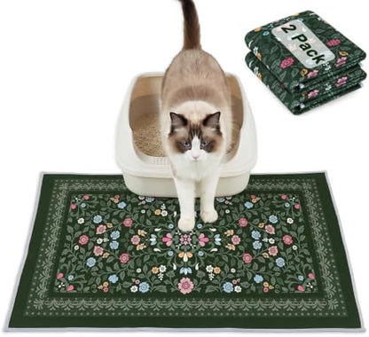 Bienbee Cat Litter Mat, 2 Pack 28" x 20" Machine Washable for Litter Boxes