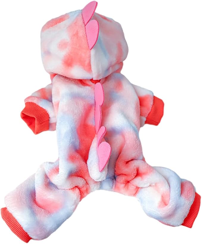 Dinosaur Dog Clothes for Small Dog Girl Boy, Fleece Winter Puppy Hoodies with Leash Ring, Cold Weather Coat for Cat, Funny Dinosaur Costume for Christmas Halloween. (Pink, Small)