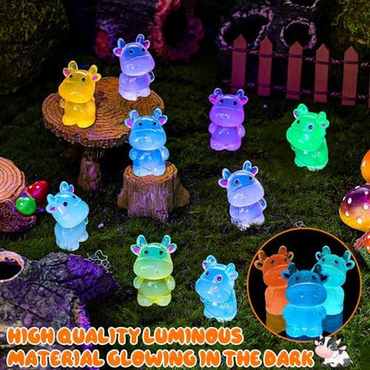 40PCS Luminous Mini Resin Cows Figurines, Mini Cows for Micro Garden