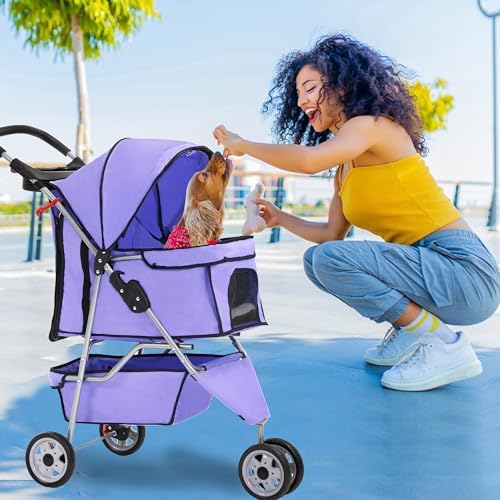 FDW | 3-Wheel Foldable Pet Stroller | Purple | Lightweight & Portable
