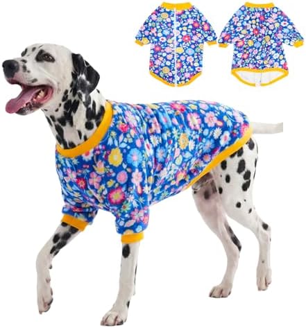 LovinPet Flannel Dog Coat, Winter Dog Coat, Packed Floral Blue, XL