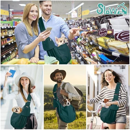 SlowTon Dog Carrier Sling - Thick Padded Shoulder Strap Adjustable, Green S