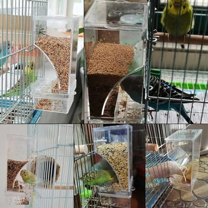 kathson No-Mess Bird Cage Feeder Automatic Parrot Feeders Seeds Container Acrylic Finch Foraging Feeders Parakeet Food Dispenser Cage Accessories for Small Birds Canary Budgie Lovebirds