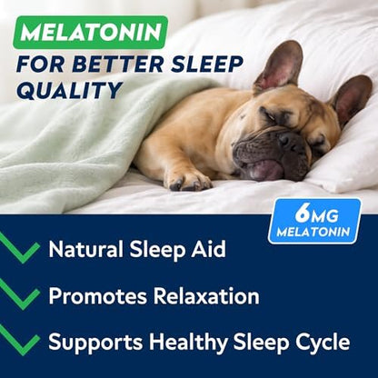 STRELLALAB Melatonin for Dogs 6mg - Calming Sleep Aid Treats Anxiety Relief