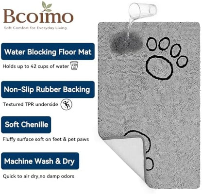 Bcoimo Super Absorbent Dog Door Mat, 48"*30" Anti Slip Mat for Muddy Paws