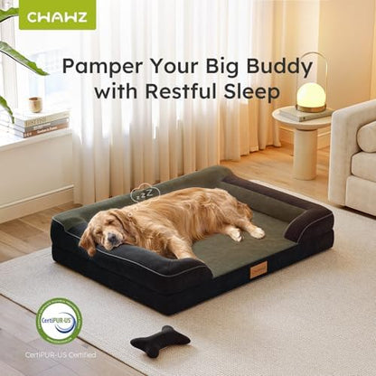 CWAWZ Jumbo Dog Bed for Extra Large Dogs, Orthopedic Dog Bed with Cooling Gel Memory Foam, Waterproof Pet Bed with Removable Washable Cover, 45" Pet Sofa Couch Dutch Velvet with Bone Toy, Black