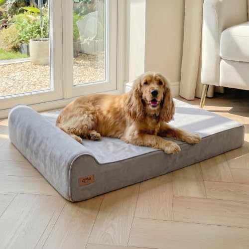 Sytopia Orthopedic Dog Beds for Large Dogs – 7" Extra Thick Memory Foam Pet Couch for Senior Dogs and Great Danes with Waterproof Liner & Washable Cover, Nonskid Bottom, 46"x28"x7", Grey