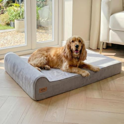 Sytopia Orthopedic Dog Beds for Large Dogs – 7" Extra Thick Memory Foam Pet Couch for Senior Dogs and Great Danes with Waterproof Liner & Washable Cover, Nonskid Bottom, 46"x28"x7", Grey