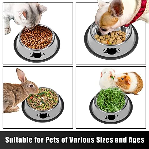 Serentive 4 Pcs Non-Slip Stainless Steel Small Cat Food Bowls - Unbreakable, Thicken 7 Oz Cat Dishes - Indoor, Removable Rubber Base, Easily Clean, Lovely Color