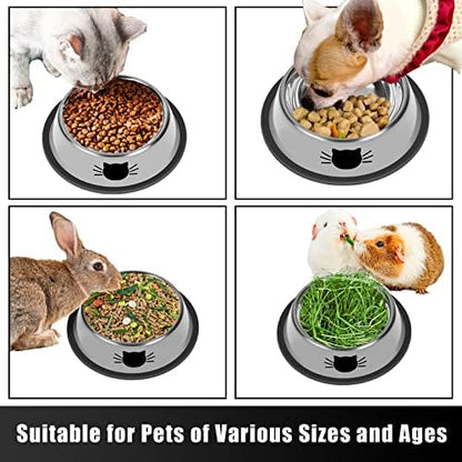Serentive 4 Pcs Non-Slip Stainless Steel Small Cat Food Bowls - Unbreakable, Thicken 7 Oz Cat Dishes - Indoor, Removable Rubber Base, Easily Clean, Lovely Color