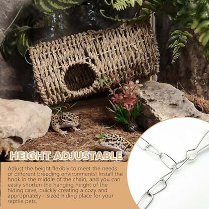 Hanging Reptile Hide Cave,Natural Seagrass Fiber Bearded Dragon Hammock Hideout,Reptile Shelter Sleeping Cave Swing Climbing Toys Terrarium Decor for Lizard Gecko Snake Hermit Crabs(Round)
