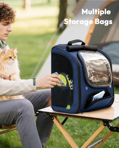 Pecute Cat Backpack Carrier,Large Space Cat Bubble Backpack,Ergonomic,Blue