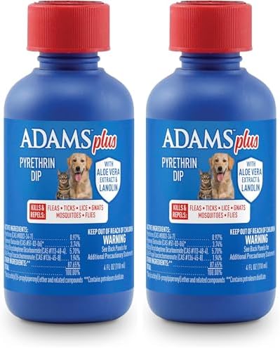 ADAMS Plus Pyrethrin Flea Dip for Dogs and Cats, Kills and Repels Fleas, Ticks, Lice, Gnats, Mosquitoes and Flies, for Dogs, Cats, Puppies, & Kittens, 4 Fl oz (Pack of 2)