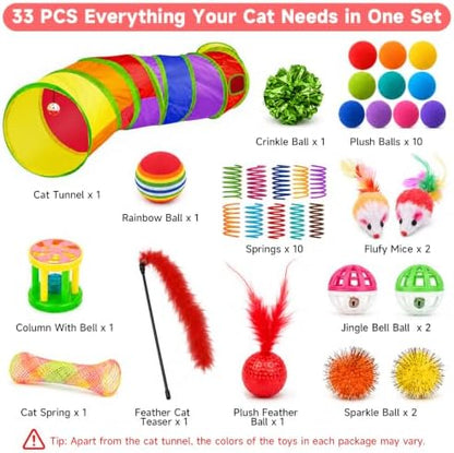 AILUKI 33PCS Cat Toys Variety Pack for Indoor Cats, Kitten Toys Cat Tunnel