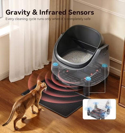 Automatic Litter Box Self Cleaning, FeelNeedy Open-Top Smart Cat Litter Box with App Control, Odor-Control Safety Sensor Design for Multiple Cats, with Waste Bags